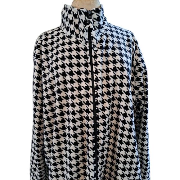 Woman Within Fleece Houndstooth Jacket Peacoat Plus Sz 2X 26/28 Black White Zip - Picture 3 of 9